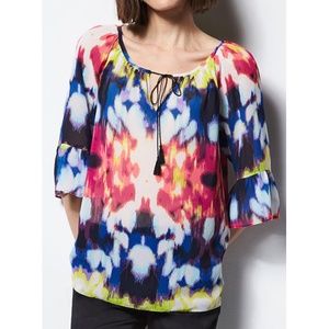 MILLY FOR DESIGNATION Blue Tie-Dye Peasant Boho | Ruffle Bell Sleeve | Small